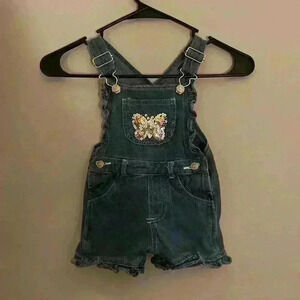 Vintage Overalls with Sequin Butterfly For Girls